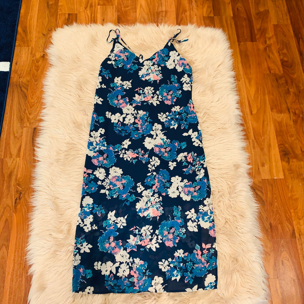 Navy Floral Dress Cross Back